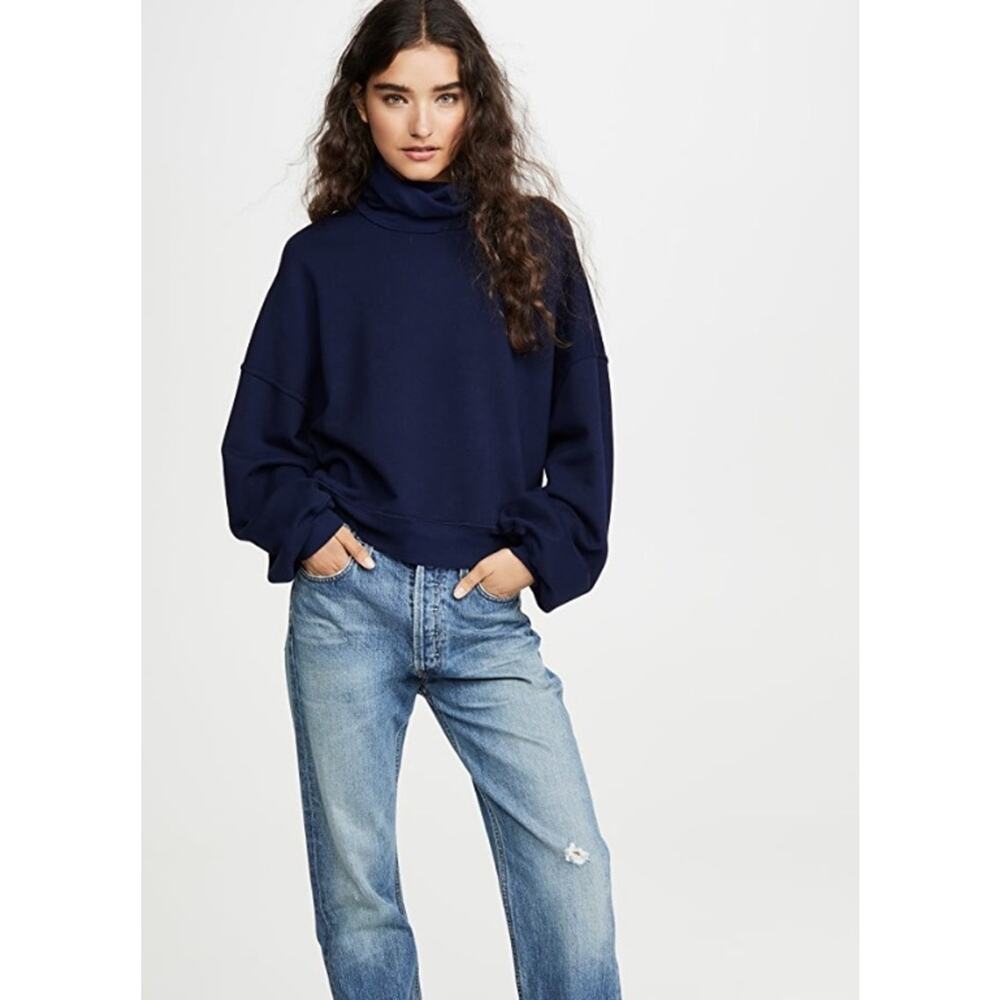 NWOT Agolde Cotton Balloon Sleeve Turtleneck Sweatshirt in Artic XS - Picture 3 of 12
